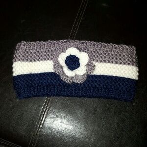 Tickled Pink Ear Warmer w/flower Gray, White, Navy